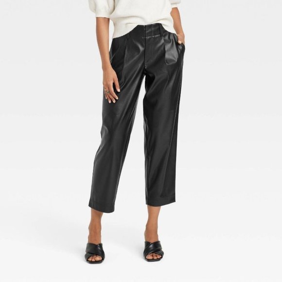 a new day Pants - A New Day Women's High-Rise Black Faux Leather Tapered Ankle Pants Size 6